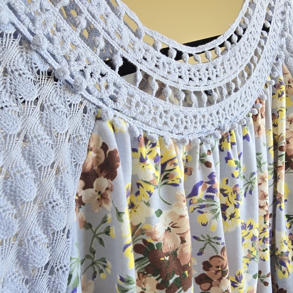 Suzanne Betro Light Blue Floral Crochet Top Size 4XL - Picture 3 of 4
